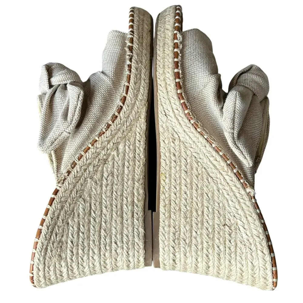 Sugar Hundreds Wedge Sandal 11 Beige Linen Slip On‎ Bow Espadrille Coconut Girl